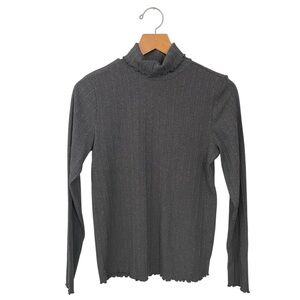 Falls Creek Womens Size L Knit Gray Pullover Turtleneck Sweater Lettuce Hem NWT